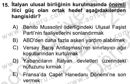 Sömürgecilik Tarihi (Avrupa-Amerika) Dersi 2024 - 2025 Yılı (Final) Dönem Sonu Sınav Soruları 15. Soru