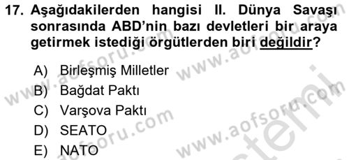Sömürgecilik Tarihi (Avrupa-Amerika) Dersi 2024 - 2025 Yılı (Final) Dönem Sonu Sınav Soruları 17. Soru