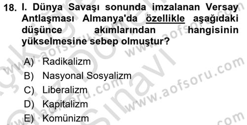 Sömürgecilik Tarihi (Avrupa-Amerika) Dersi 2024 - 2025 Yılı (Final) Dönem Sonu Sınav Soruları 18. Soru