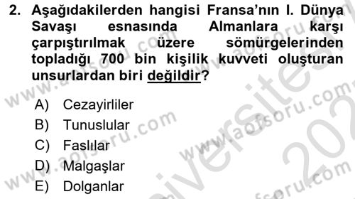 Sömürgecilik Tarihi (Avrupa-Amerika) Dersi 2024 - 2025 Yılı (Final) Dönem Sonu Sınav Soruları 2. Soru