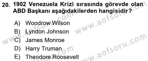 Sömürgecilik Tarihi (Avrupa-Amerika) Dersi 2024 - 2025 Yılı (Final) Dönem Sonu Sınav Soruları 20. Soru