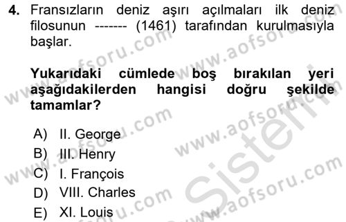 Sömürgecilik Tarihi (Avrupa-Amerika) Dersi 2024 - 2025 Yılı (Final) Dönem Sonu Sınav Soruları 4. Soru