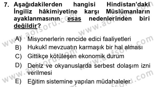 Sömürgecilik Tarihi (Avrupa-Amerika) Dersi 2024 - 2025 Yılı (Final) Dönem Sonu Sınav Soruları 7. Soru