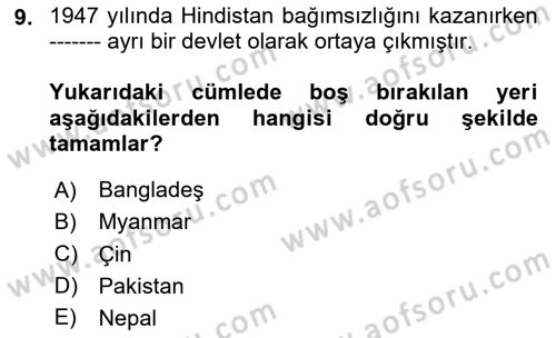 Sömürgecilik Tarihi (Avrupa-Amerika) Dersi 2024 - 2025 Yılı (Final) Dönem Sonu Sınav Soruları 9. Soru