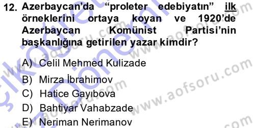 Çağdaş Türk Dünyası Dersi Ara Sınavı Deneme Sınav Soruları 12. Soru