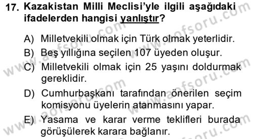 Çağdaş Türk Dünyası Dersi Ara Sınavı Deneme Sınav Soruları 17. Soru