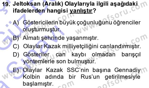 Çağdaş Türk Dünyası Dersi Ara Sınavı Deneme Sınav Soruları 19. Soru
