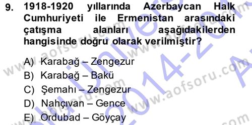 Çağdaş Türk Dünyası Dersi 2014 - 2015 Yılı (Vize) Ara Sınav Soruları 9. Soru