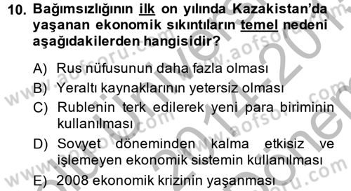 Çağdaş Türk Dünyası Dersi 2014 - 2015 Yılı (Final) Dönem Sonu Sınav Soruları 10. Soru