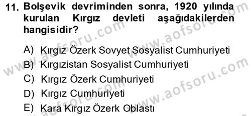 Çağdaş Türk Dünyası Dersi 2014 - 2015 Yılı (Final) Dönem Sonu Sınav Soruları 11. Soru