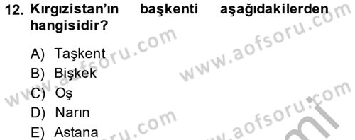 Çağdaş Türk Dünyası Dersi 2014 - 2015 Yılı (Final) Dönem Sonu Sınav Soruları 12. Soru