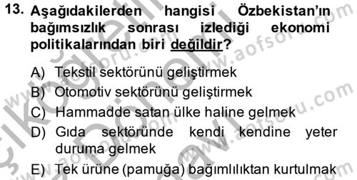 Çağdaş Türk Dünyası Dersi 2014 - 2015 Yılı (Final) Dönem Sonu Sınav Soruları 13. Soru