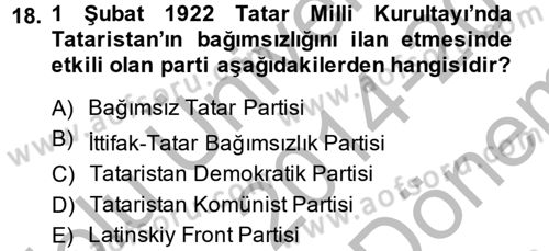 Çağdaş Türk Dünyası Dersi 2014 - 2015 Yılı (Final) Dönem Sonu Sınav Soruları 18. Soru