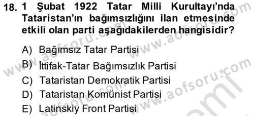Çağdaş Türk Dünyası Dersi 2014 - 2015 Yılı Tek Ders Sınav Soruları 18. Soru