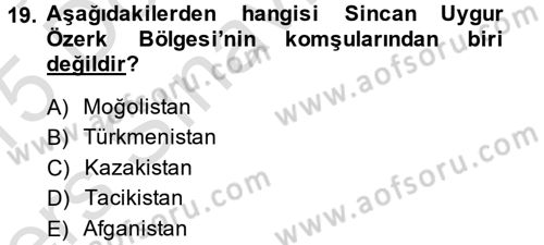 Çağdaş Türk Dünyası Dersi 2014 - 2015 Yılı Tek Ders Sınav Soruları 19. Soru