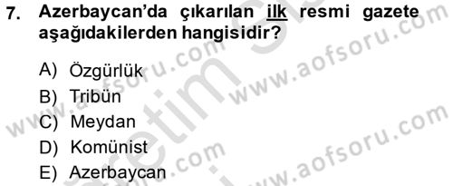 Çağdaş Türk Dünyası Dersi 2014 - 2015 Yılı Tek Ders Sınav Soruları 7. Soru