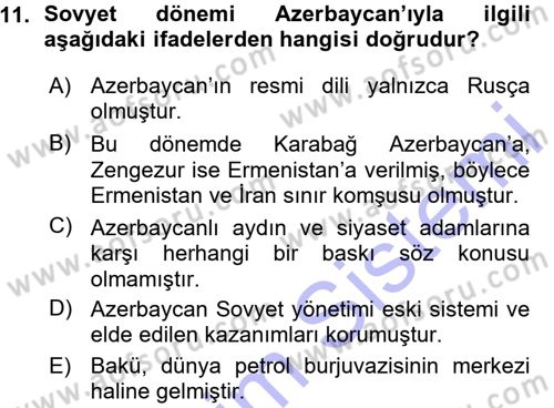 Çağdaş Türk Dünyası Dersi Ara Sınavı Deneme Sınav Soruları 11. Soru