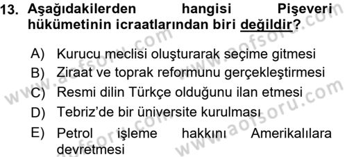 Çağdaş Türk Dünyası Dersi Ara Sınavı Deneme Sınav Soruları 13. Soru