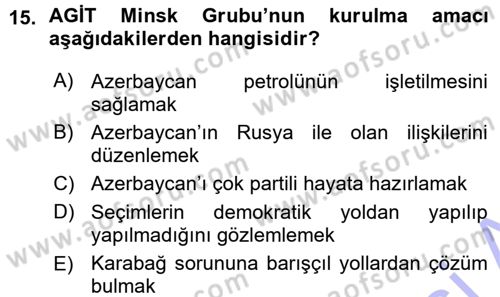Çağdaş Türk Dünyası Dersi 2015 - 2016 Yılı (Vize) Ara Sınav Soruları 15. Soru