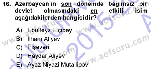 Çağdaş Türk Dünyası Dersi Ara Sınavı Deneme Sınav Soruları 16. Soru