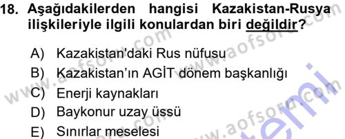 Çağdaş Türk Dünyası Dersi 2015 - 2016 Yılı (Vize) Ara Sınav Soruları 18. Soru