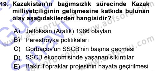Çağdaş Türk Dünyası Dersi 2015 - 2016 Yılı (Vize) Ara Sınav Soruları 19. Soru