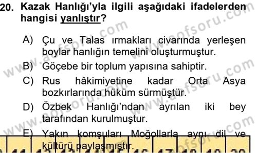 Çağdaş Türk Dünyası Dersi Ara Sınavı Deneme Sınav Soruları 20. Soru