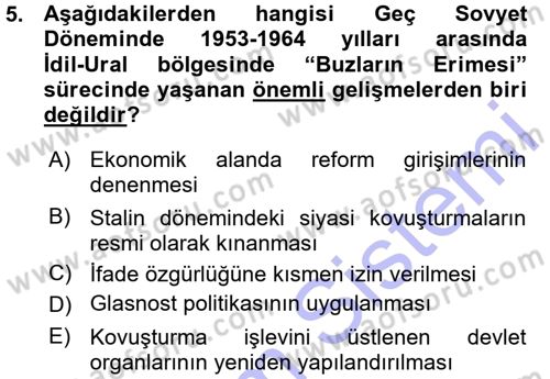 Çağdaş Türk Dünyası Dersi Ara Sınavı Deneme Sınav Soruları 5. Soru