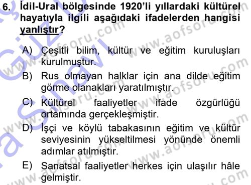 Çağdaş Türk Dünyası Dersi Ara Sınavı Deneme Sınav Soruları 6. Soru
