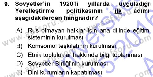 Çağdaş Türk Dünyası Dersi Ara Sınavı Deneme Sınav Soruları 9. Soru