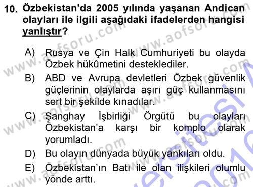 Çağdaş Türk Dünyası Dersi 2015 - 2016 Yılı (Final) Dönem Sonu Sınavı 10. Soru