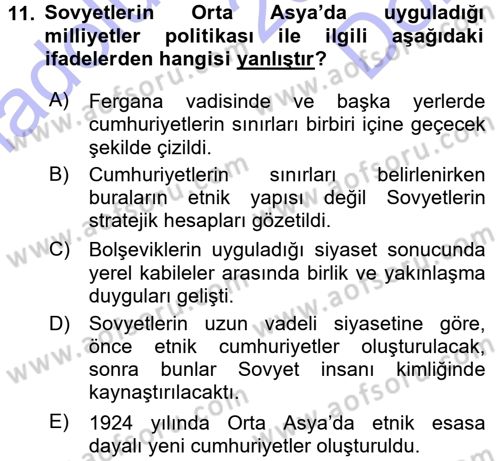 Çağdaş Türk Dünyası Dersi 2015 - 2016 Yılı (Final) Dönem Sonu Sınavı 11. Soru