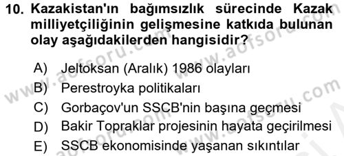 Çağdaş Türk Dünyası Dersi 2015 - 2016 Yılı Tek Ders Sınav Soruları 10. Soru