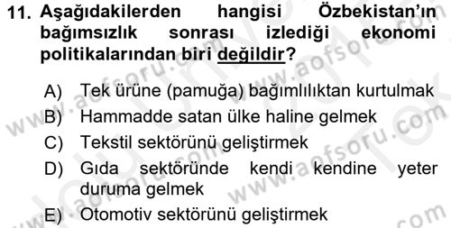 Çağdaş Türk Dünyası Dersi 2015 - 2016 Yılı Tek Ders Sınav Soruları 11. Soru