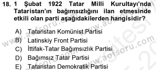 Çağdaş Türk Dünyası Dersi 2015 - 2016 Yılı Tek Ders Sınav Soruları 18. Soru