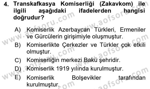 Çağdaş Türk Dünyası Dersi 2015 - 2016 Yılı Tek Ders Sınav Soruları 4. Soru