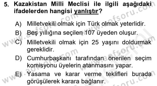 Çağdaş Türk Dünyası Dersi 2015 - 2016 Yılı Tek Ders Sınav Soruları 5. Soru