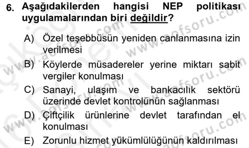 Çağdaş Türk Dünyası Dersi 2015 - 2016 Yılı Tek Ders Sınav Soruları 6. Soru