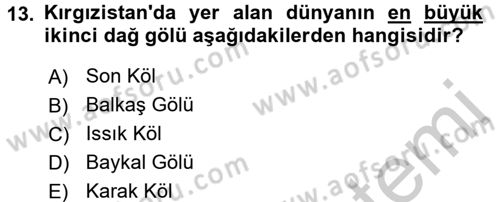 Çağdaş Türk Dünyası Dersi 2016 - 2017 Yılı 3 Ders Sınav Soruları 13. Soru