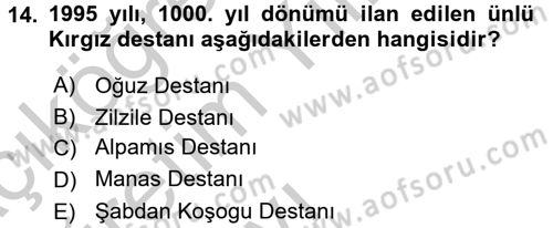 Çağdaş Türk Dünyası Dersi 2016 - 2017 Yılı 3 Ders Sınav Soruları 14. Soru