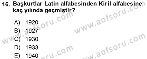 Çağdaş Türk Dünyası Dersi 2016 - 2017 Yılı 3 Ders Sınav Soruları 16. Soru