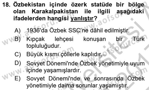 Çağdaş Türk Dünyası Dersi 2016 - 2017 Yılı 3 Ders Sınav Soruları 18. Soru