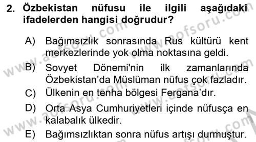 Çağdaş Türk Dünyası Dersi 2016 - 2017 Yılı 3 Ders Sınav Soruları 2. Soru