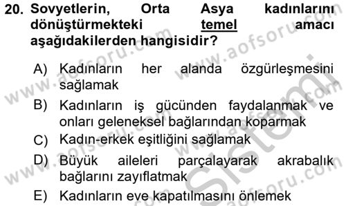Çağdaş Türk Dünyası Dersi 2016 - 2017 Yılı 3 Ders Sınav Soruları 20. Soru