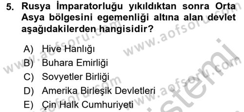Çağdaş Türk Dünyası Dersi 2016 - 2017 Yılı 3 Ders Sınav Soruları 5. Soru