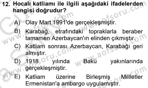 Çağdaş Türk Dünyası Dersi Ara Sınavı Deneme Sınav Soruları 12. Soru