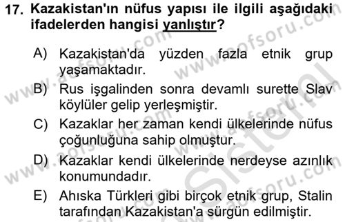 Çağdaş Türk Dünyası Dersi Ara Sınavı Deneme Sınav Soruları 17. Soru