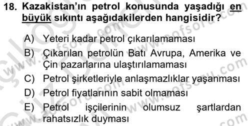 Çağdaş Türk Dünyası Dersi 2016 - 2017 Yılı (Vize) Ara Sınav Soruları 18. Soru