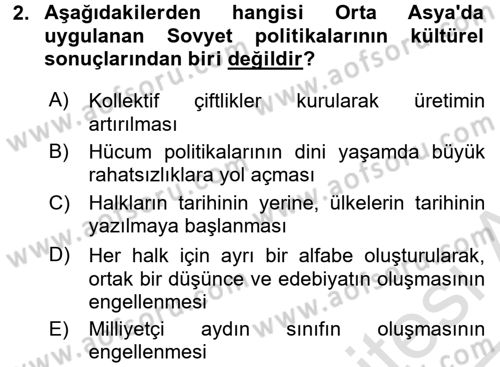Çağdaş Türk Dünyası Dersi Ara Sınavı Deneme Sınav Soruları 2. Soru