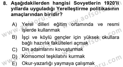 Çağdaş Türk Dünyası Dersi Ara Sınavı Deneme Sınav Soruları 8. Soru